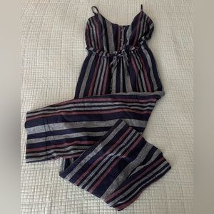 Wide leg High Waist Linen Striped jumpsuit